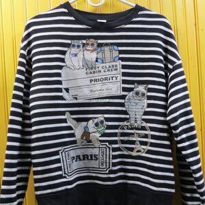 CATS First Class Barbara Rihl RARE Black & White Striped Long Sleeve Women’s Top